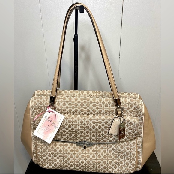 Coach Handbags - Coach Tan Shoulder Bag with Geometric Pattern